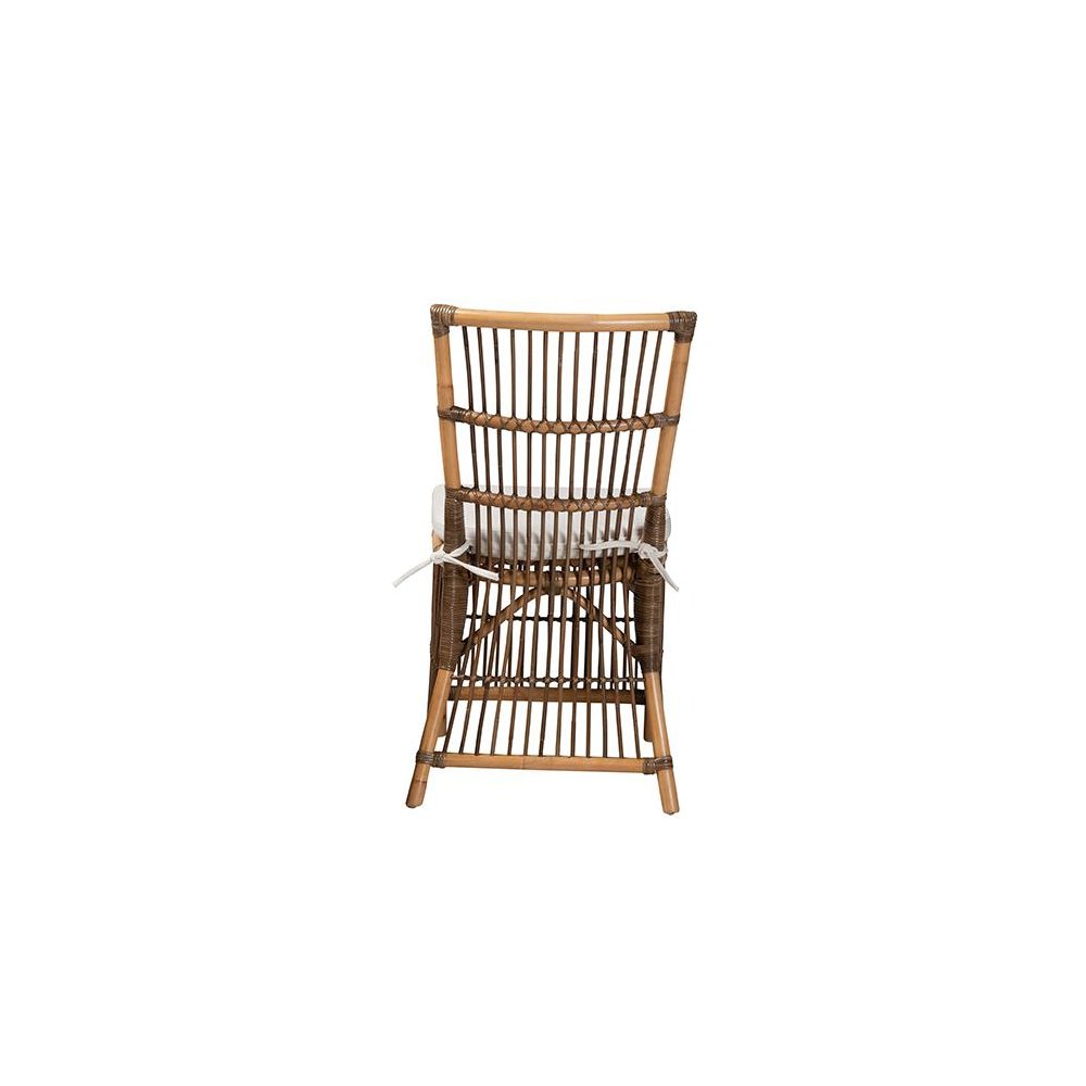 Bohemian White Fabric and Natural Brown Rattan Dining Chair. Picture 4