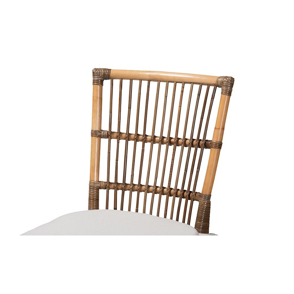 Bohemian White Fabric and Natural Brown Rattan Dining Chair. Picture 5