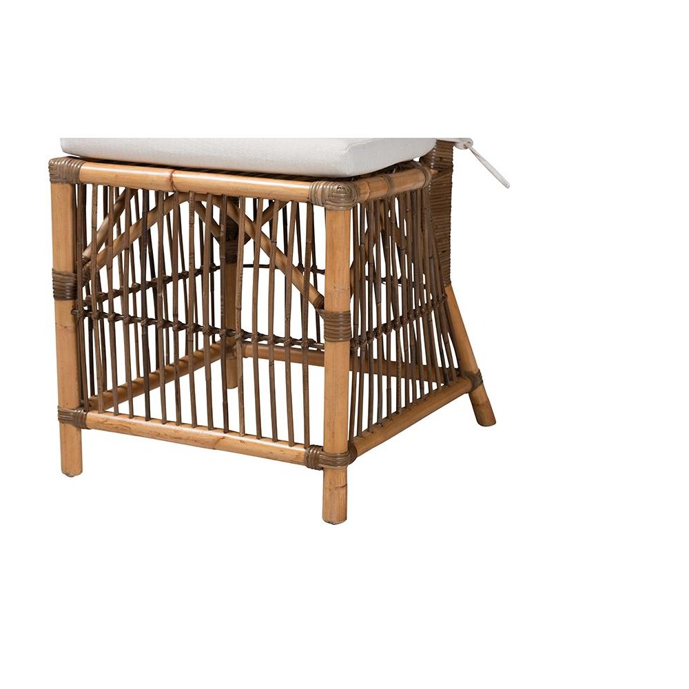 Bohemian White Fabric and Natural Brown Rattan Dining Chair. Picture 6