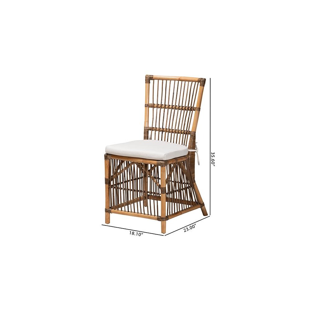 Bohemian White Fabric and Natural Brown Rattan Dining Chair. Picture 9