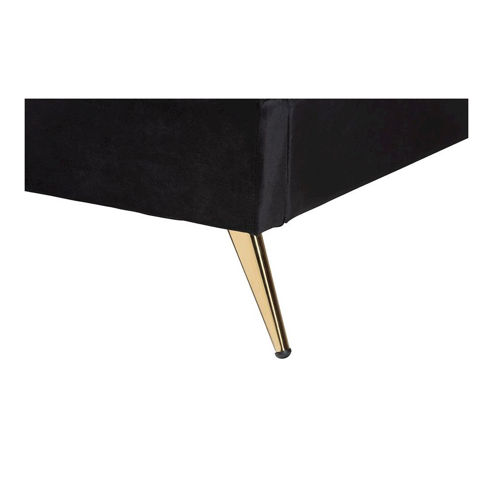Oxley Traditional Glam and Luxe Black Velvet and Gold Metal Queen Size Panel Bed. Picture 5
