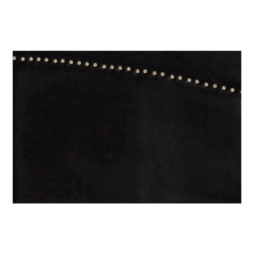 Oxley Traditional Glam and Luxe Black Velvet and Gold Metal Queen Size Panel Bed. Picture 6