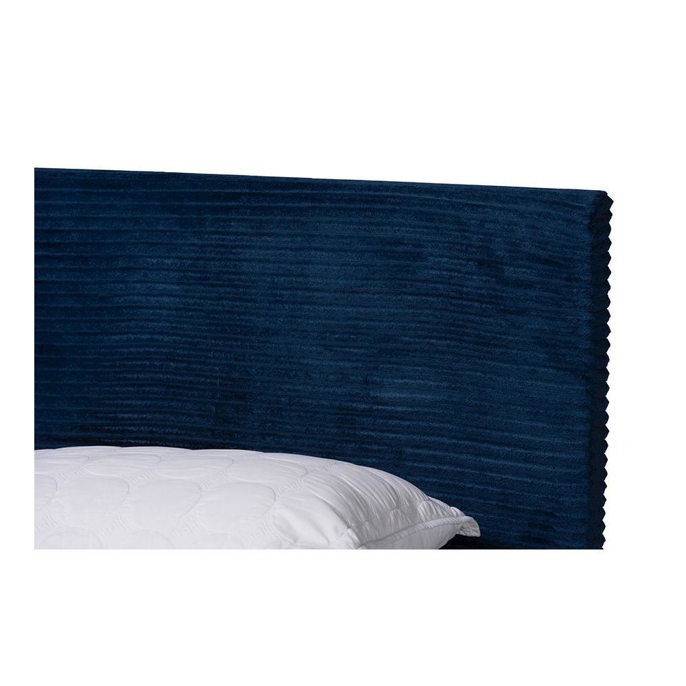 Navy Blue Velvet and Gold Metal Queen Size Panel Bed. Picture 4