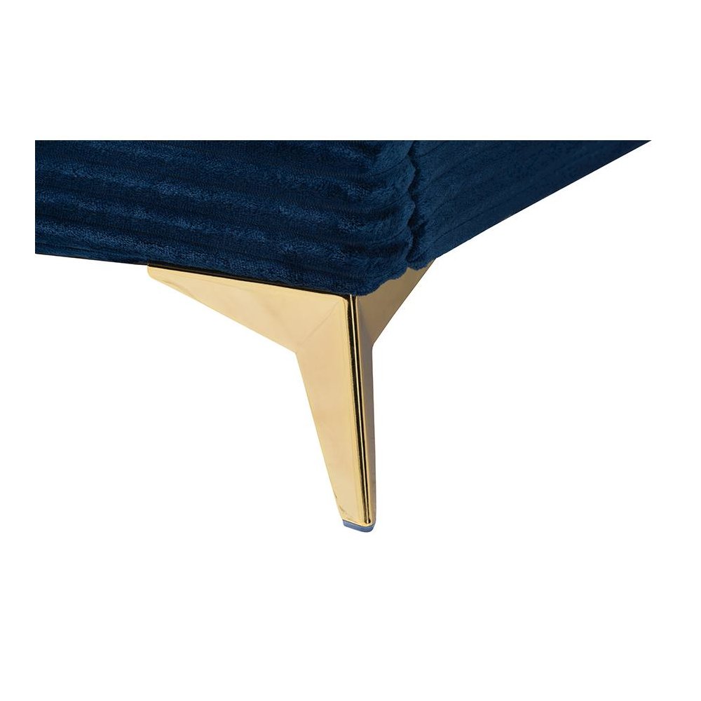 Navy Blue Velvet and Gold Metal Queen Size Panel Bed. Picture 5