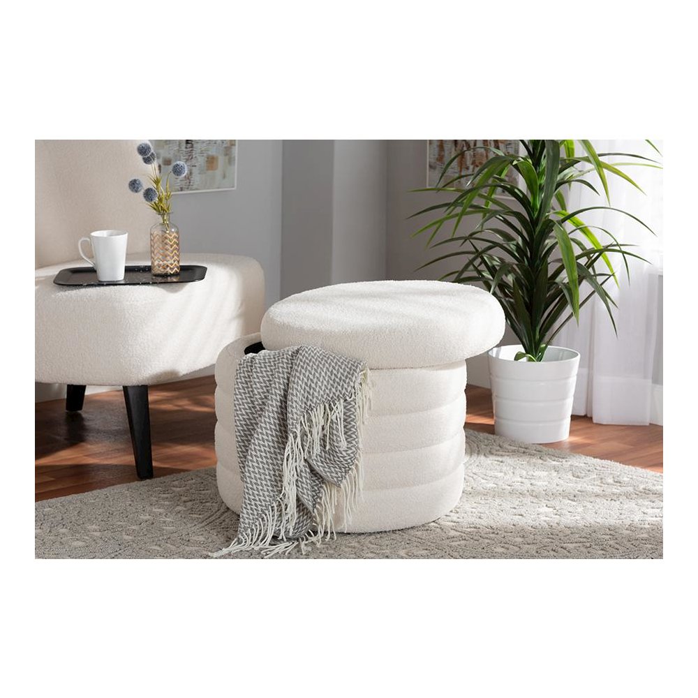 Tabitha Modern and Contemporary Ivory Boucle Upholstered Storage Ottoman. Picture 6