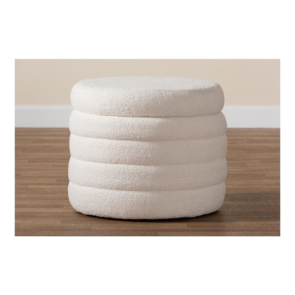 Tabitha Modern and Contemporary Ivory Boucle Upholstered Storage Ottoman. Picture 7