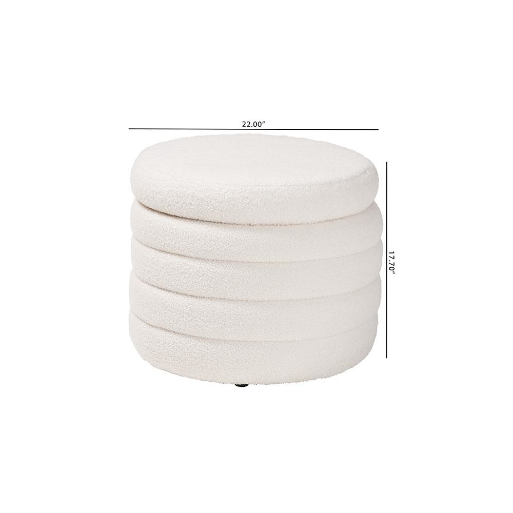 Tabitha Modern and Contemporary Ivory Boucle Upholstered Storage Ottoman. Picture 8