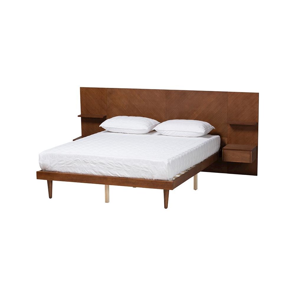 Walnut Finished Wood Queen Size Platform Storage Bed with Built-In Nightstands. Picture 1