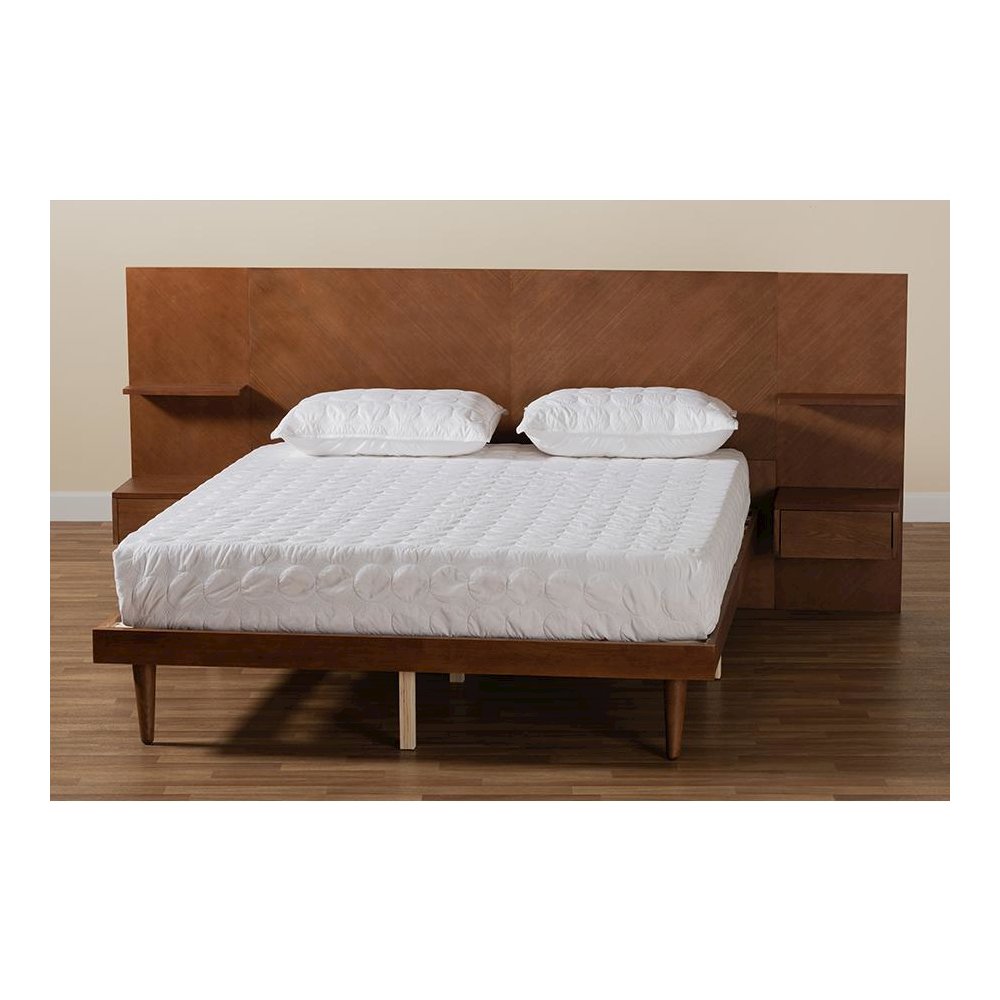 Walnut Finished Wood Queen Size Platform Storage Bed with Built-In Nightstands. Picture 10