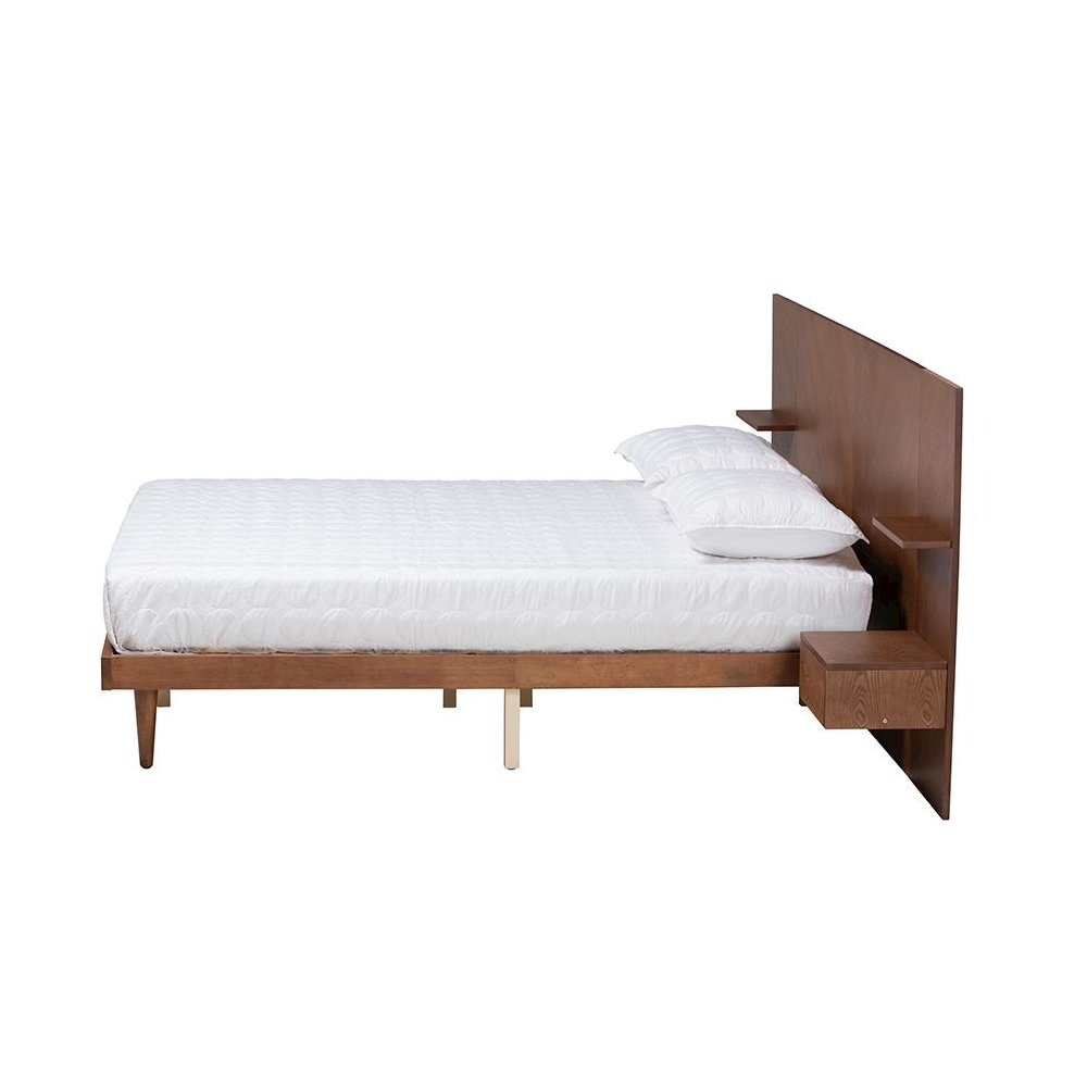 Walnut Finished Wood Queen Size Platform Storage Bed with Built-In Nightstands. Picture 2