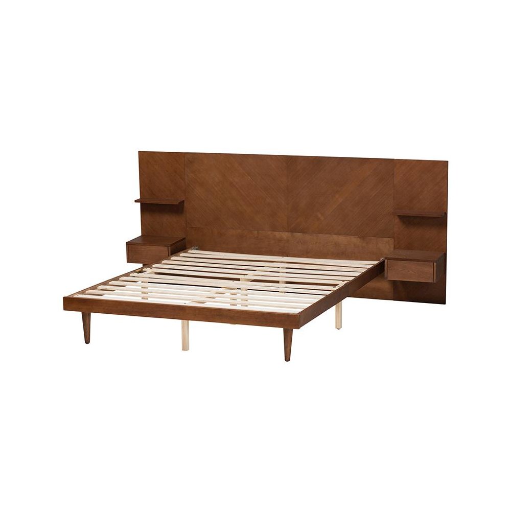 Walnut Finished Wood Queen Size Platform Storage Bed with Built-In Nightstands. Picture 3