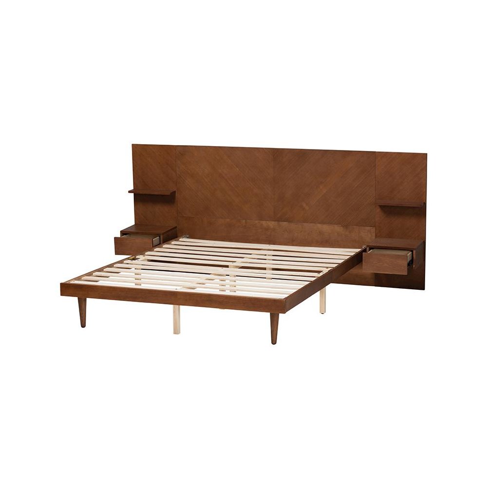 Walnut Finished Wood Queen Size Platform Storage Bed with Built-In Nightstands. Picture 4