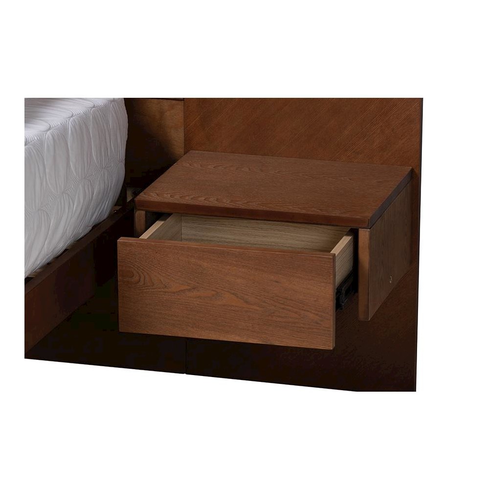 Walnut Finished Wood Queen Size Platform Storage Bed with Built-In Nightstands. Picture 6