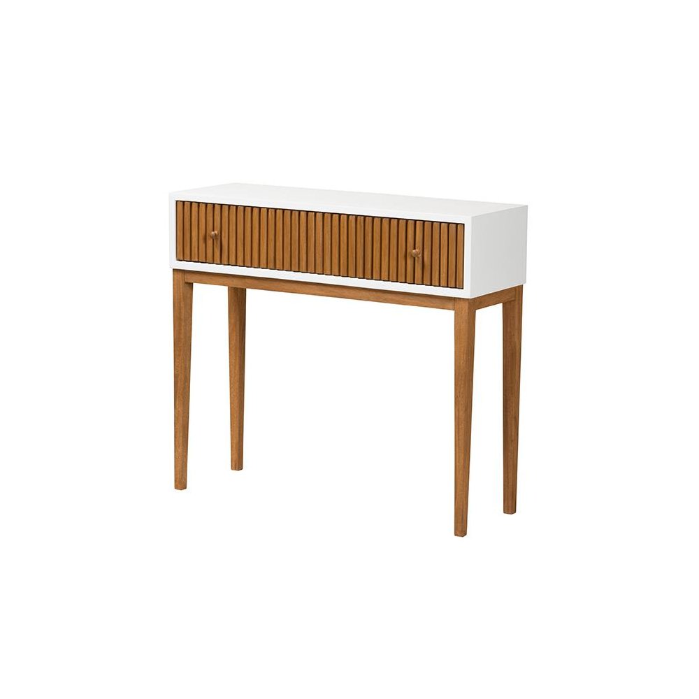 Two-Tone Natural Brown and White Bayur Wood 1-Drawer Console Table. Picture 1