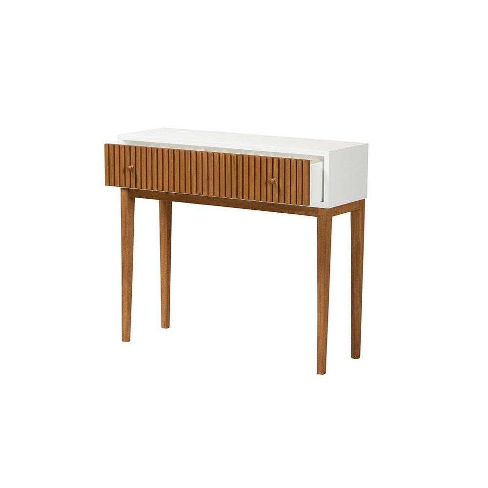 Two-Tone Natural Brown and White Bayur Wood 1-Drawer Console Table. Picture 2