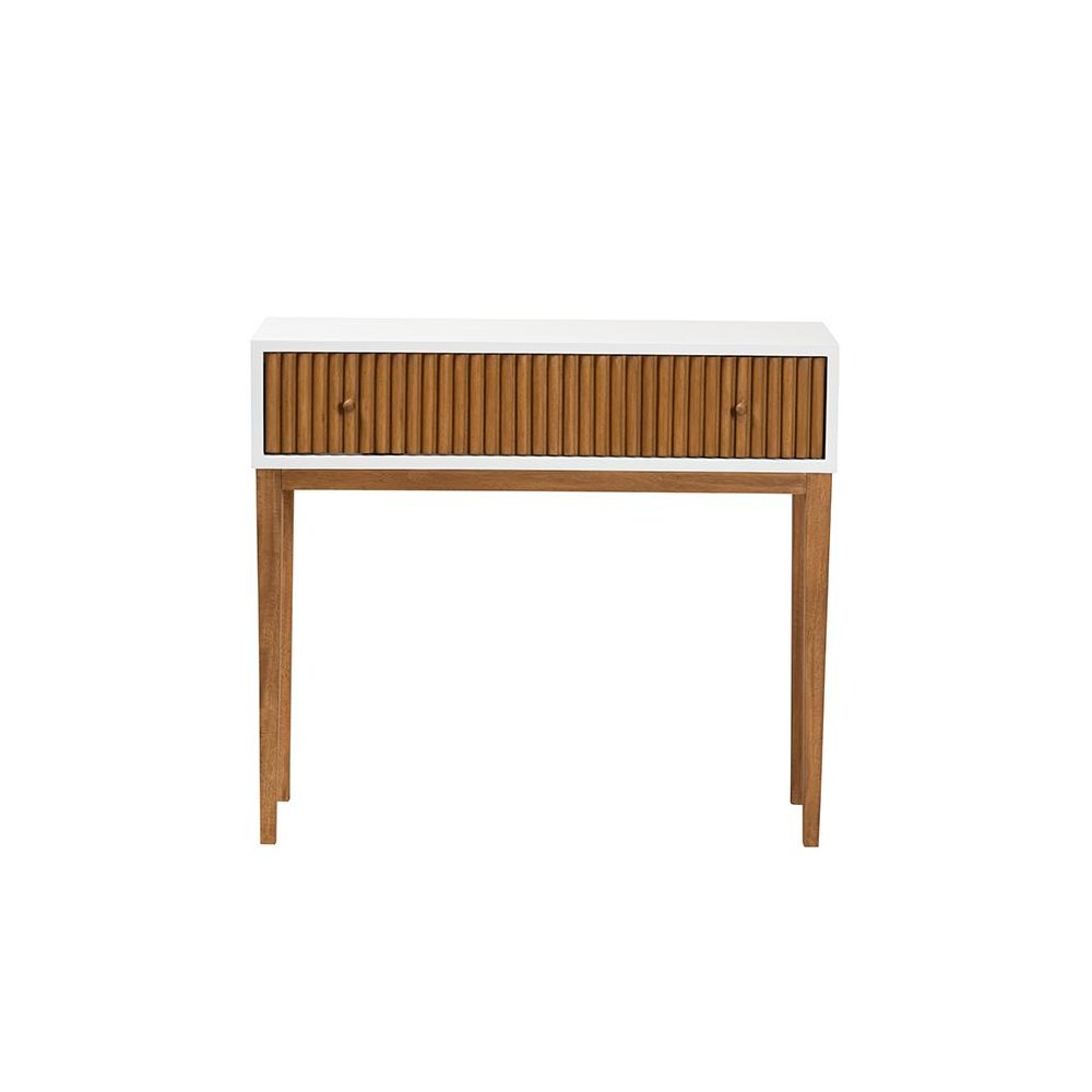 Two-Tone Natural Brown and White Bayur Wood 1-Drawer Console Table. Picture 3
