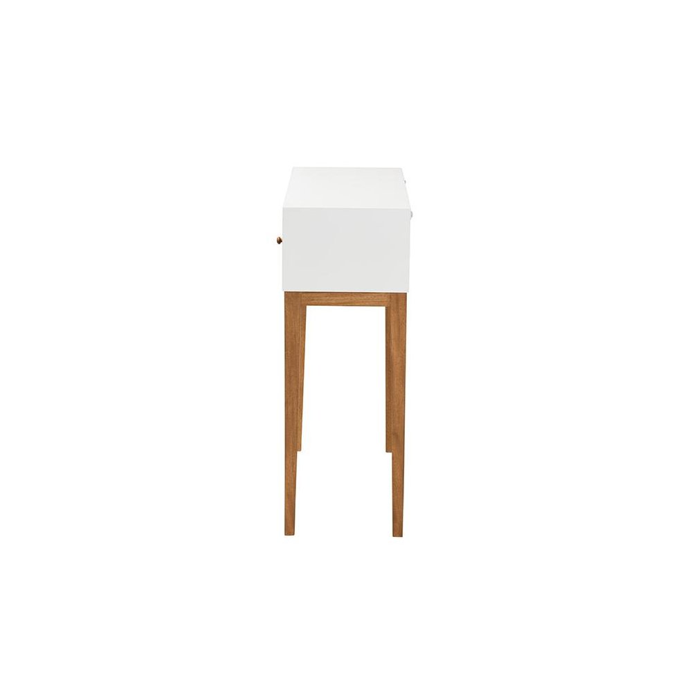 Two-Tone Natural Brown and White Bayur Wood 1-Drawer Console Table. Picture 4