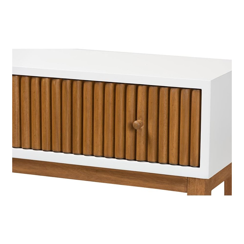 Two-Tone Natural Brown and White Bayur Wood 1-Drawer Console Table. Picture 5