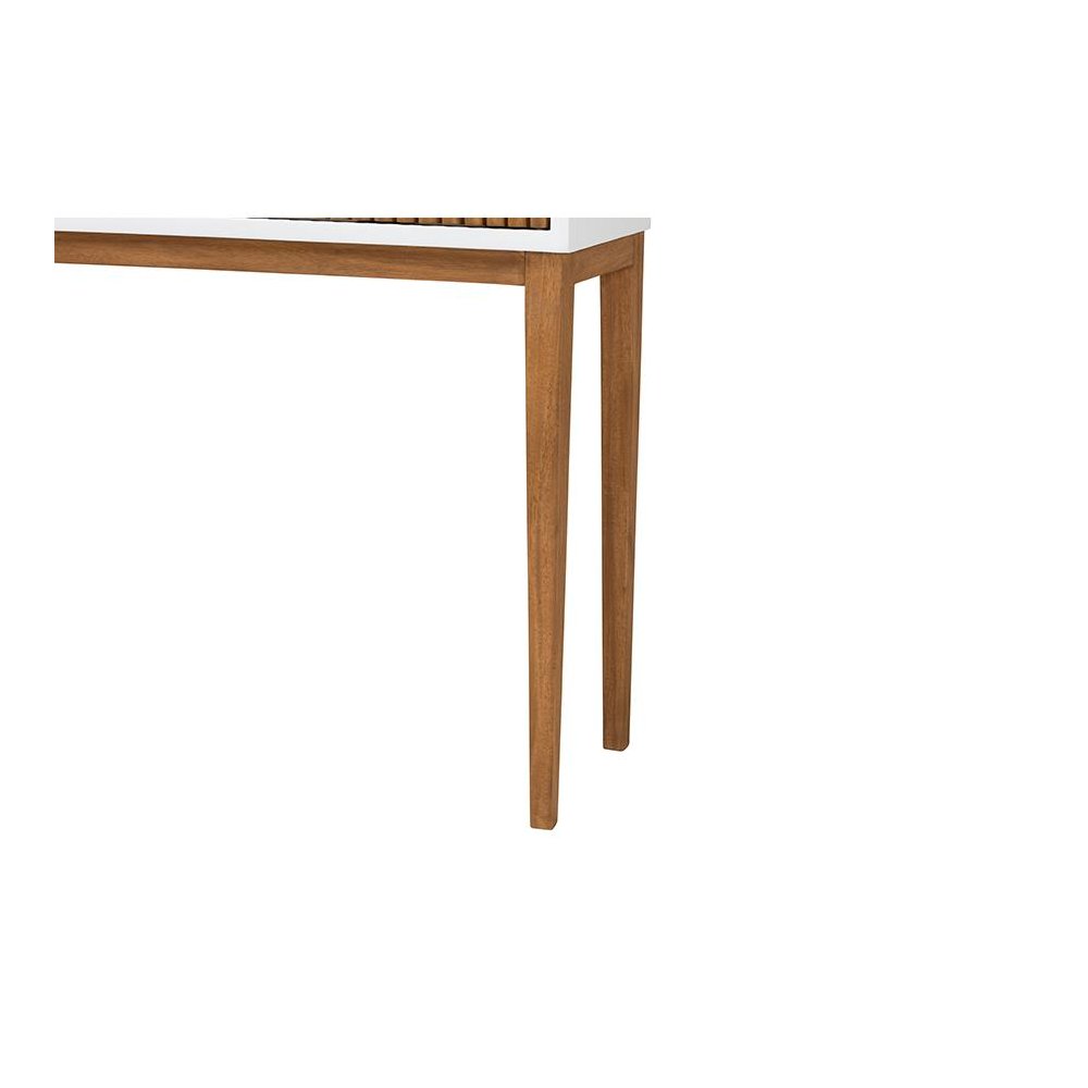 Two-Tone Natural Brown and White Bayur Wood 1-Drawer Console Table. Picture 6