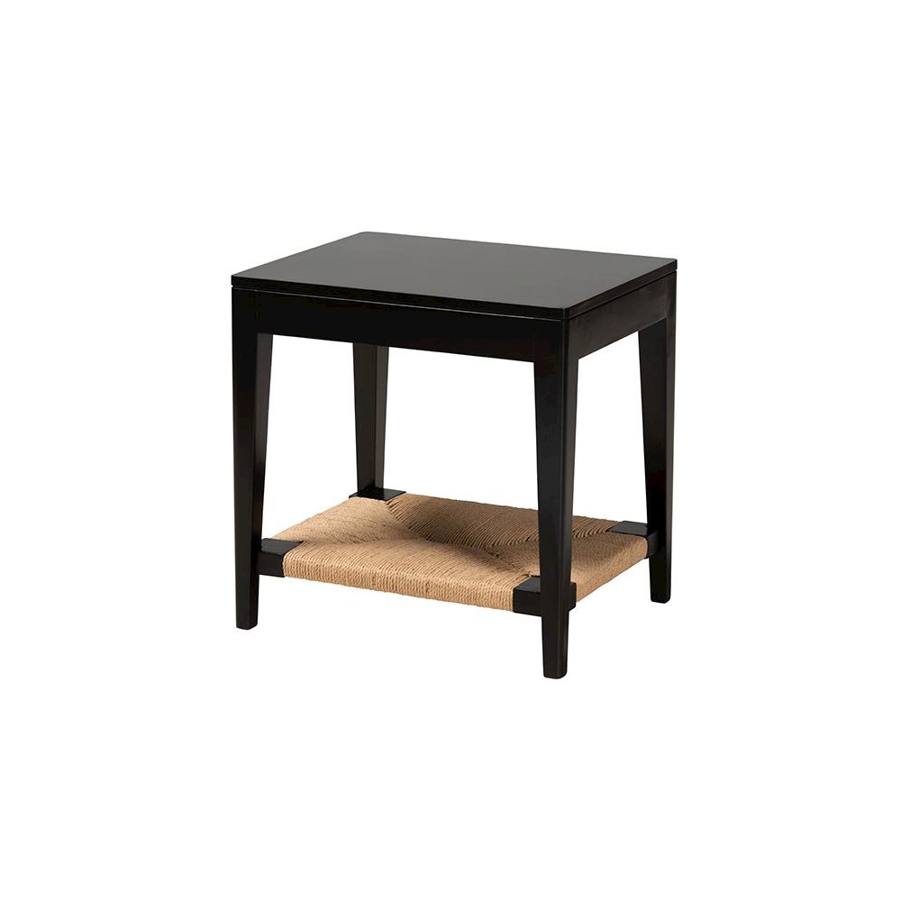 bali & pari Freya Modern Bohemian Black Finished Bayur Wood End Table. Picture 1