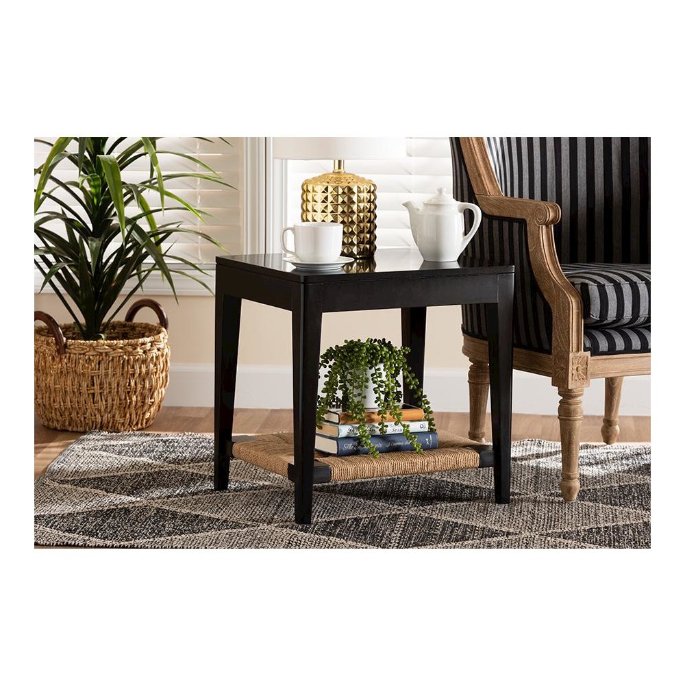 bali & pari Freya Modern Bohemian Black Finished Bayur Wood End Table. Picture 6