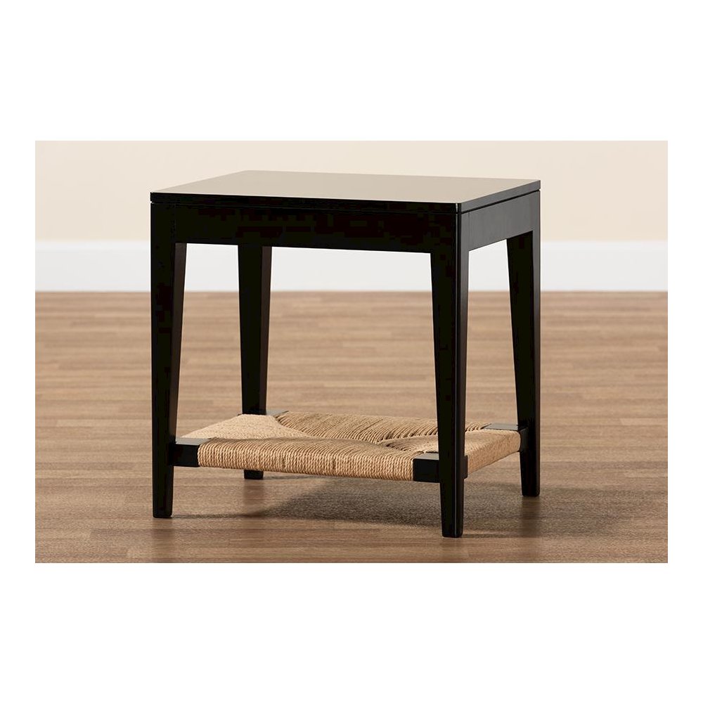 bali & pari Freya Modern Bohemian Black Finished Bayur Wood End Table. Picture 7