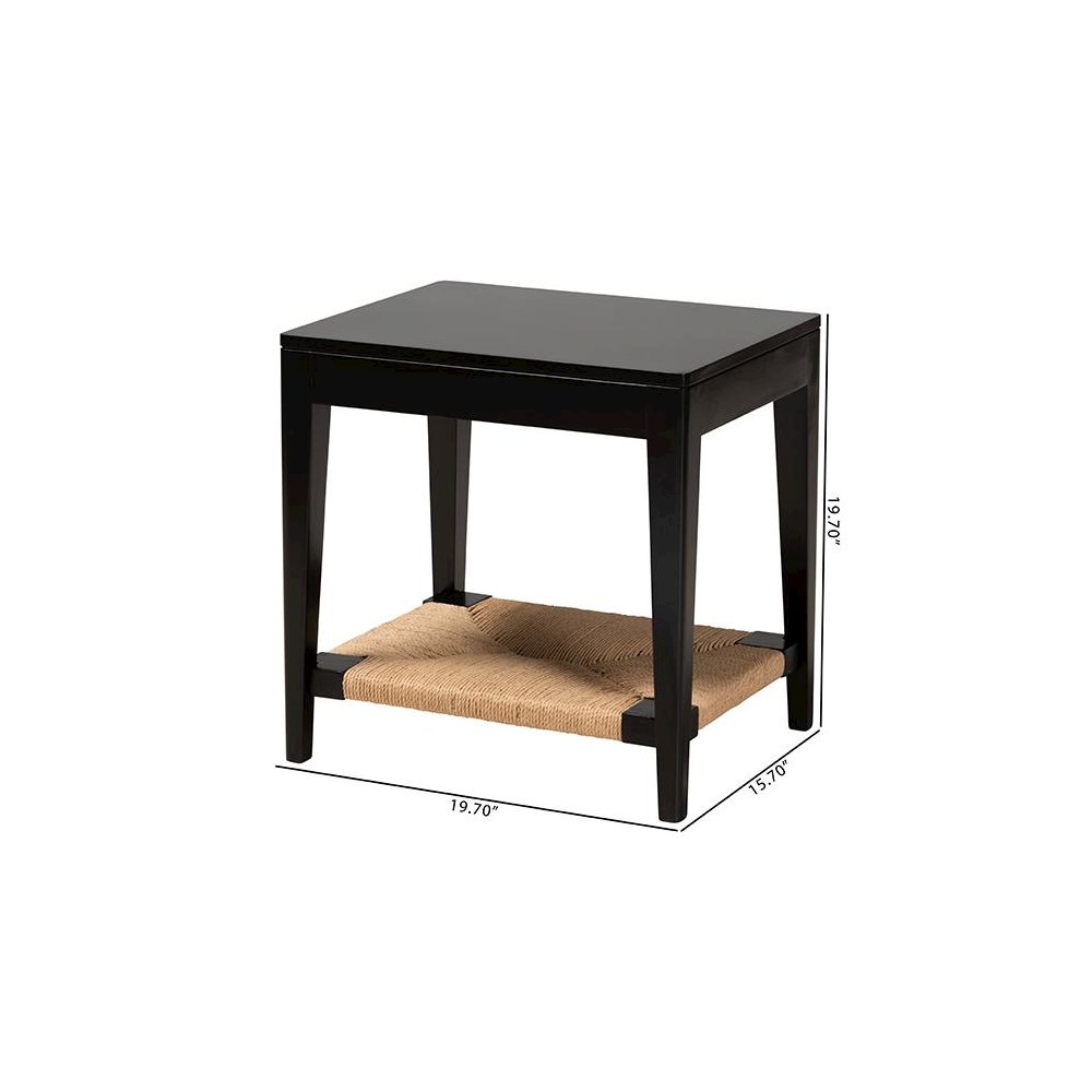bali & pari Freya Modern Bohemian Black Finished Bayur Wood End Table. Picture 8