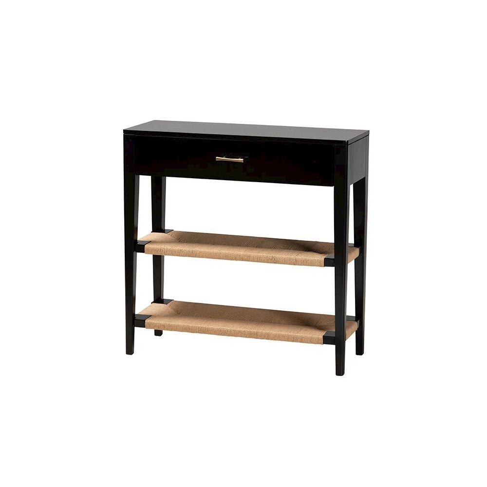 Bohemian Black Finished Bayur Wood 1-Drawer Console Table. Picture 1