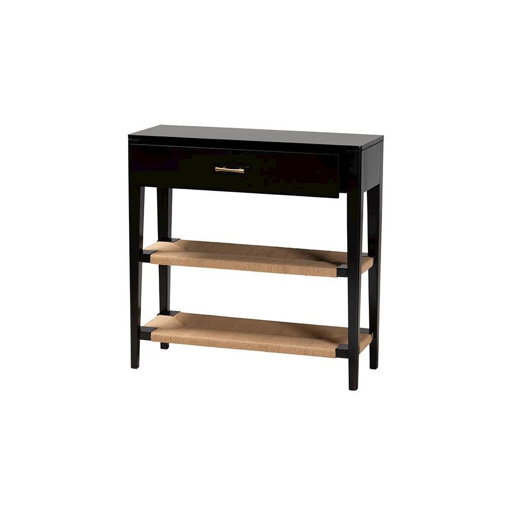 Bohemian Black Finished Bayur Wood 1-Drawer Console Table. Picture 2