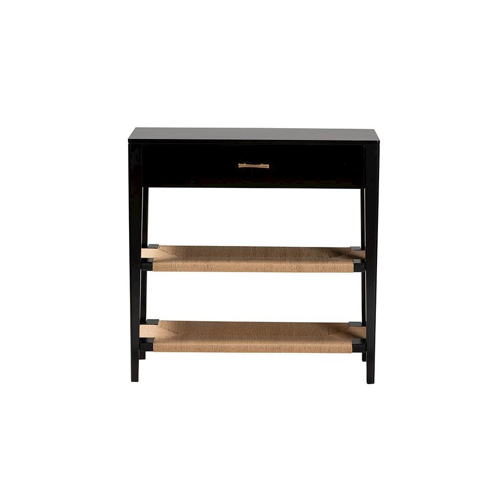 Bohemian Black Finished Bayur Wood 1-Drawer Console Table. Picture 3