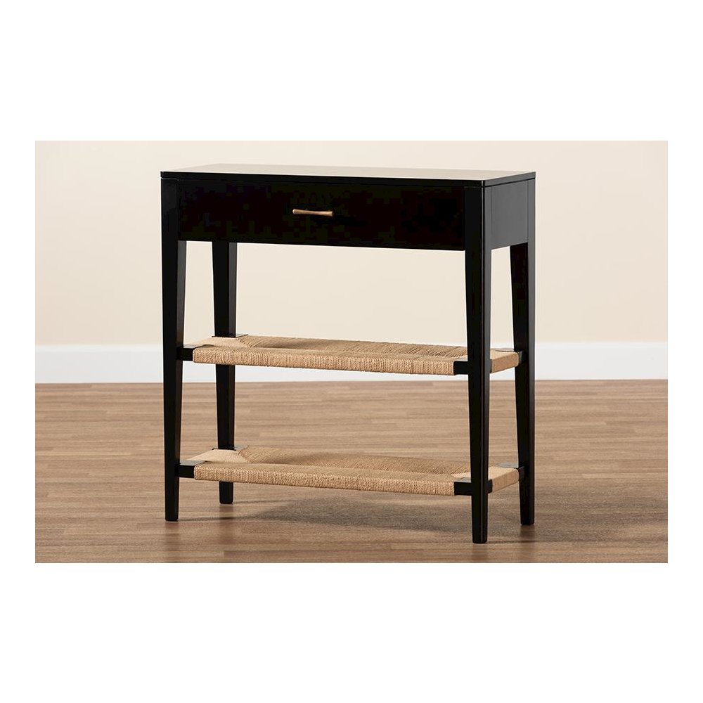 Bohemian Black Finished Bayur Wood 1-Drawer Console Table. Picture 9