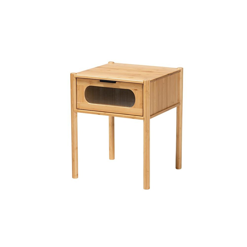 Transitional Natural Brown Bamboo Wood 1-Drawer End Table. Picture 1