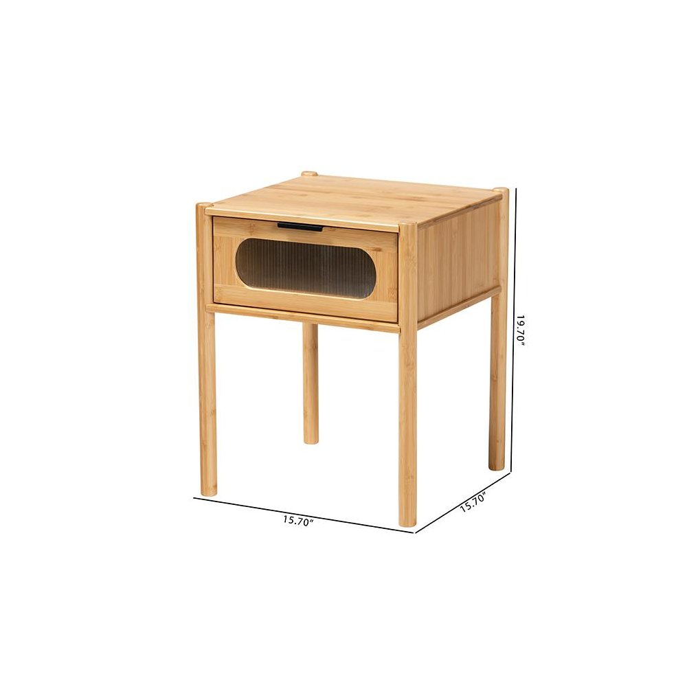 Transitional Natural Brown Bamboo Wood 1-Drawer End Table. Picture 10