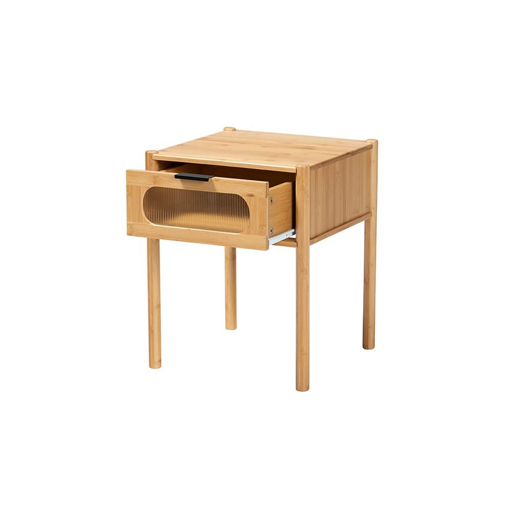 Transitional Natural Brown Bamboo Wood 1-Drawer End Table. Picture 2