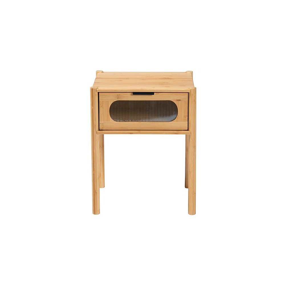 Transitional Natural Brown Bamboo Wood 1-Drawer End Table. Picture 3