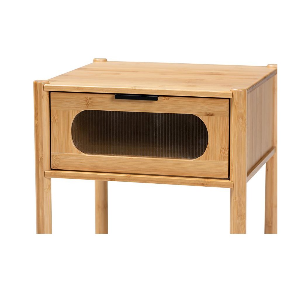 Transitional Natural Brown Bamboo Wood 1-Drawer End Table. Picture 5