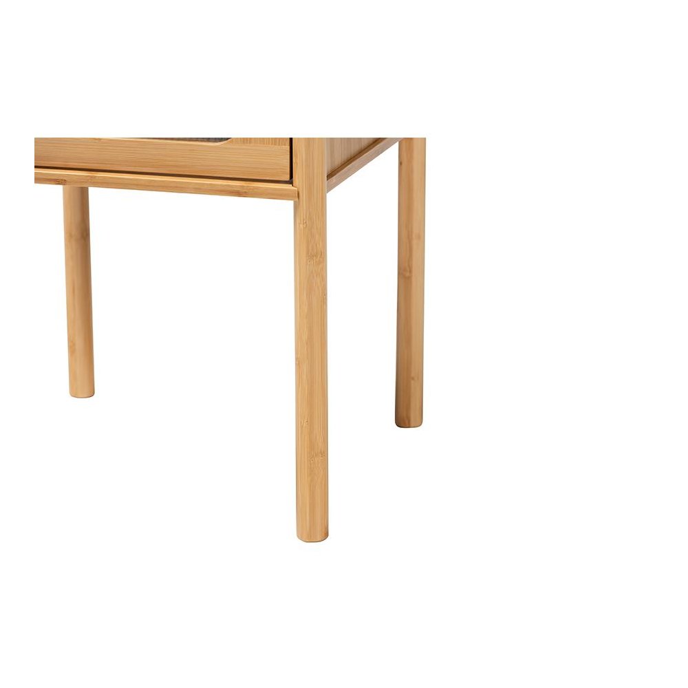 Transitional Natural Brown Bamboo Wood 1-Drawer End Table. Picture 6
