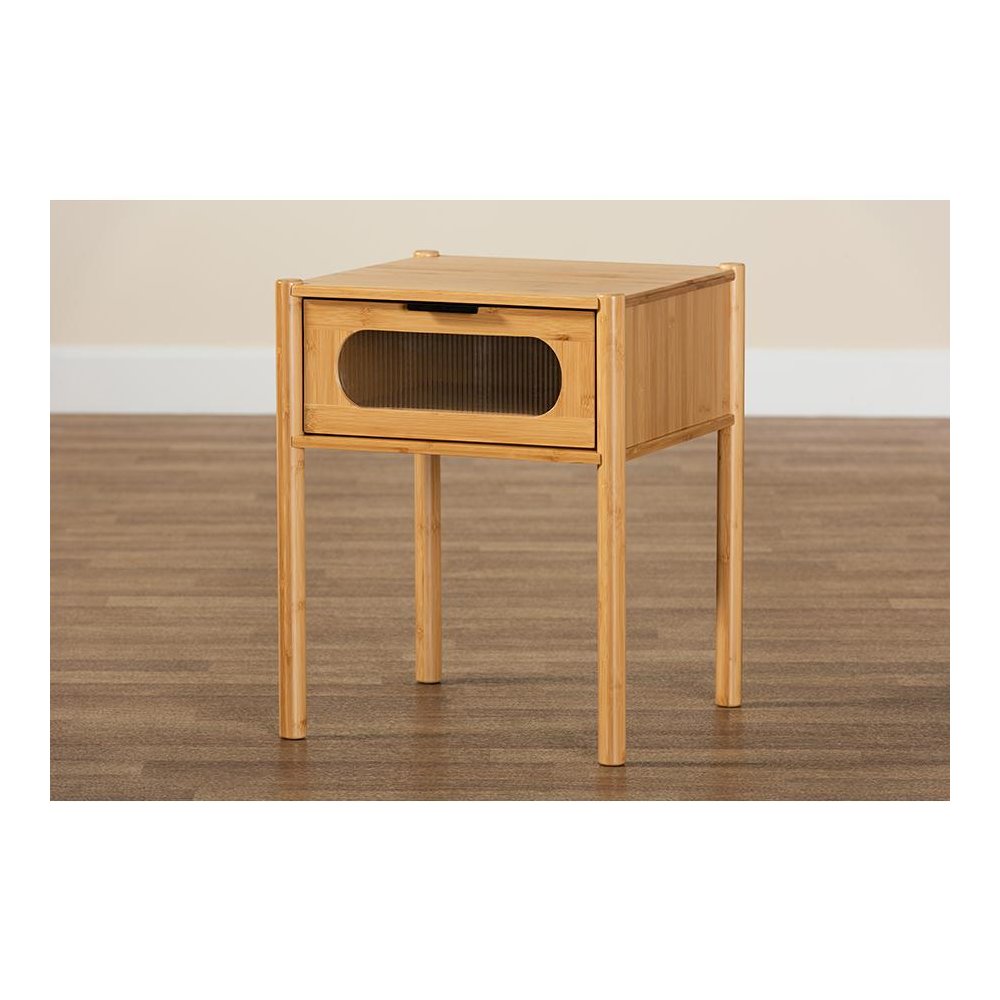 Transitional Natural Brown Bamboo Wood 1-Drawer End Table. Picture 9