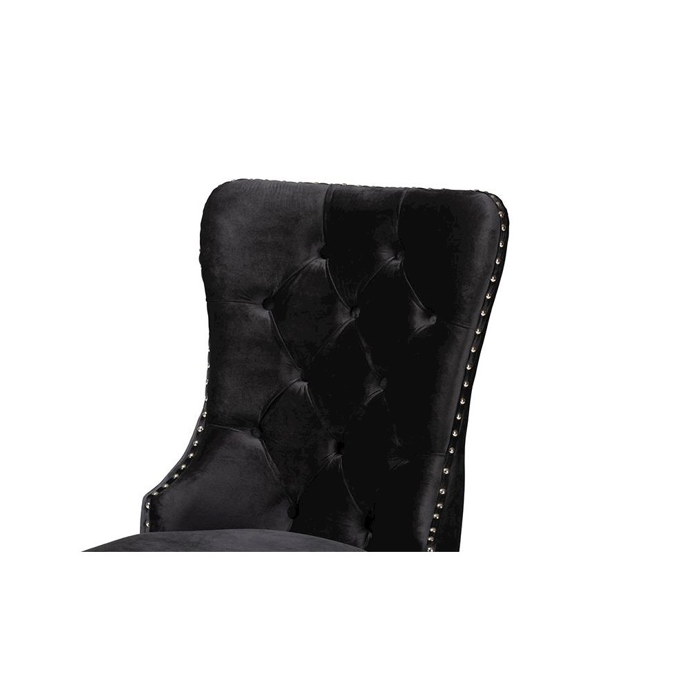 Glam and Luxe Black Velvet Fabric and Silver Metal 2-Piece Dining Chair Set. Picture 4