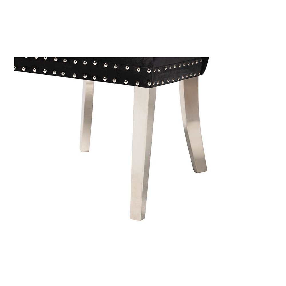 Glam and Luxe Black Velvet Fabric and Silver Metal 2-Piece Dining Chair Set. Picture 5