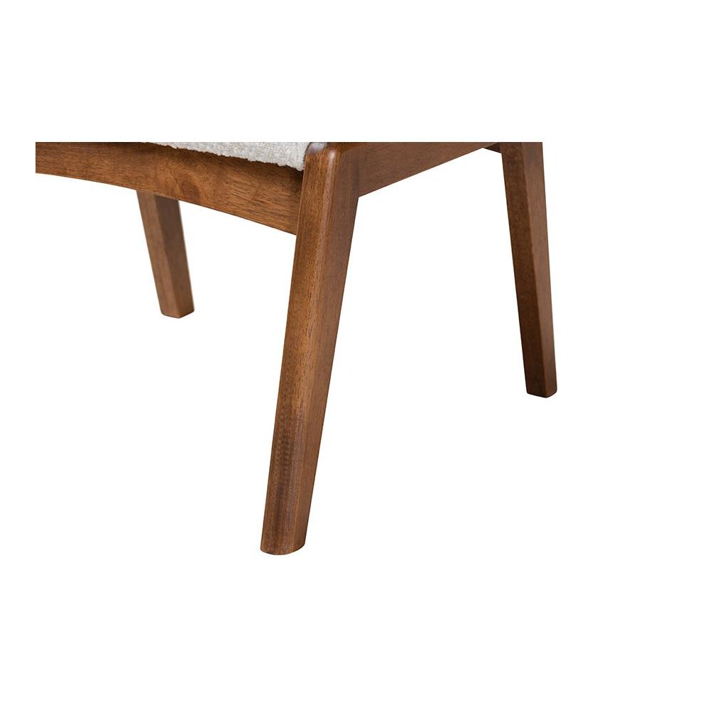 Off-White Boucle Upholstered and Walnut Brown Finished Wood Ottoman Footstool. Picture 4