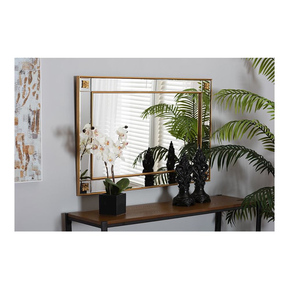 Iara Modern Glam and Luxe Antique Goldleaf Finished Wood Accent Wall Mirror. Picture 4