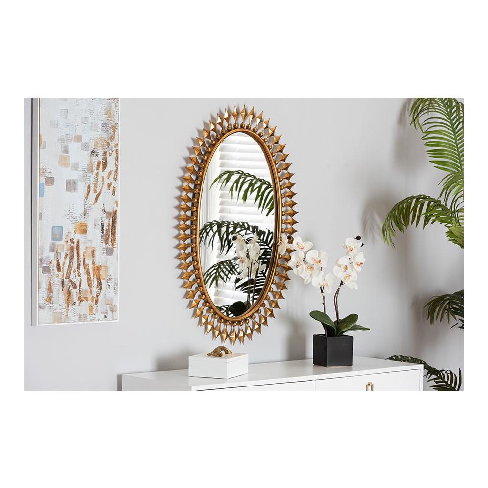 Rogier Modern Glam and Luxe Antique Goldleaf Metal Accent Wall Mirror. Picture 3