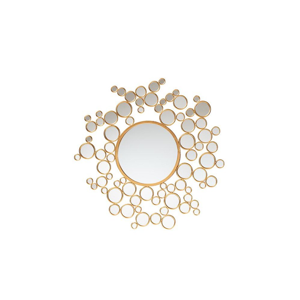 Castiel Modern Glam and Luxe Antique Goldleaf Metal Bubble Accent Wall Mirror. Picture 1