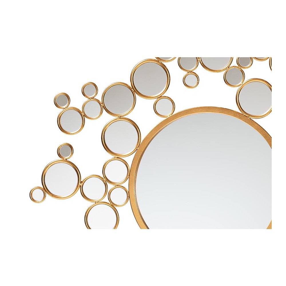 Castiel Modern Glam and Luxe Antique Goldleaf Metal Bubble Accent Wall Mirror. Picture 2