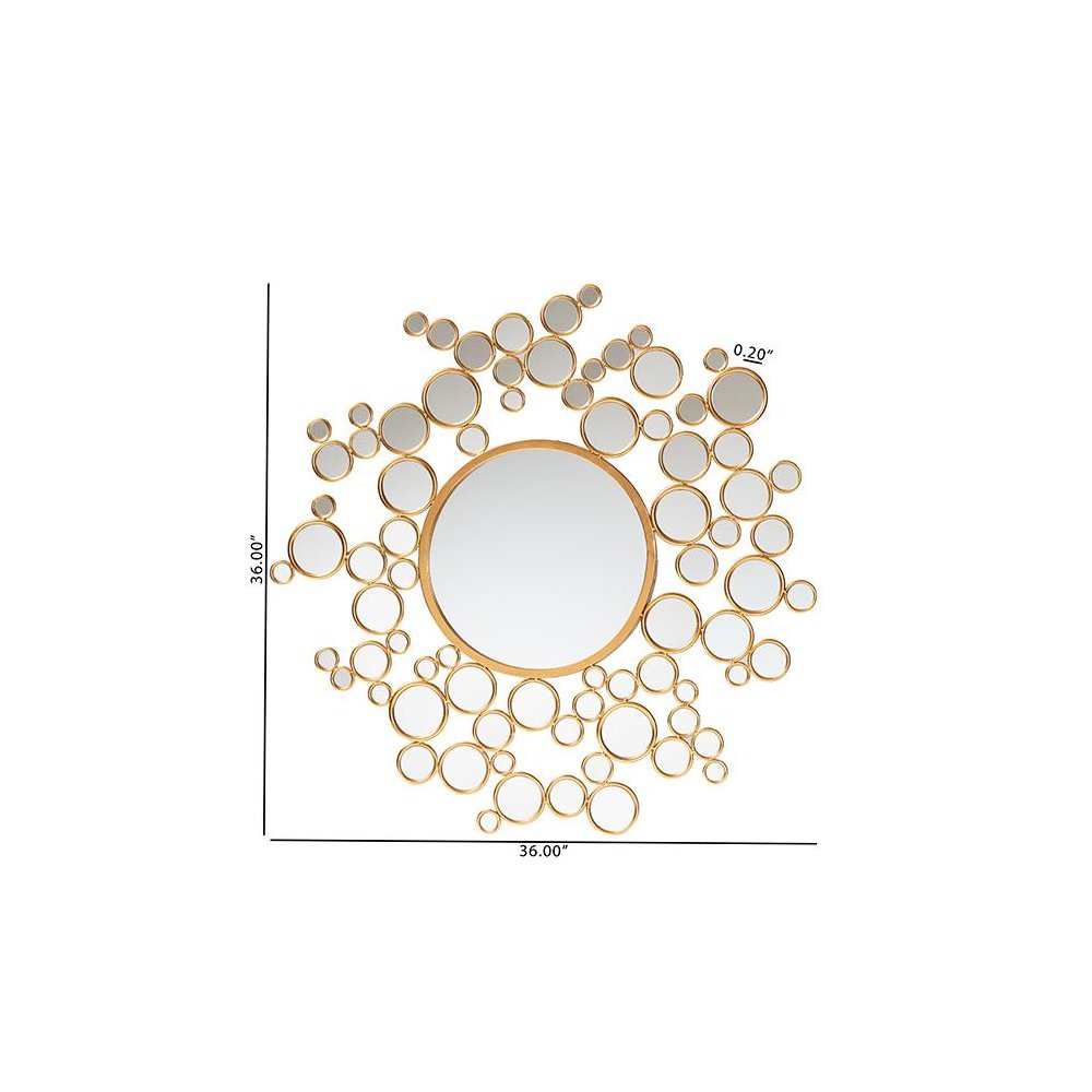 Castiel Modern Glam and Luxe Antique Goldleaf Metal Bubble Accent Wall Mirror. Picture 4