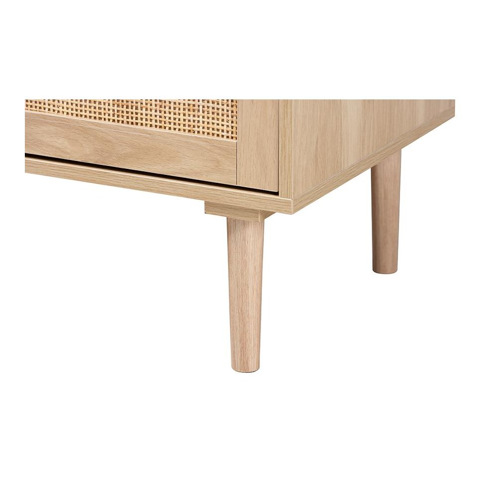 Natural Brown Finished Wood and Natural Rattan 3-Drawer Sideboard. Picture 6