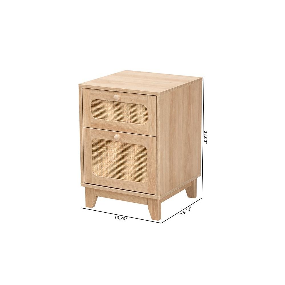 Light Brown Finished Wood and Natural Rattan 1-Drawer End Table. Picture 10