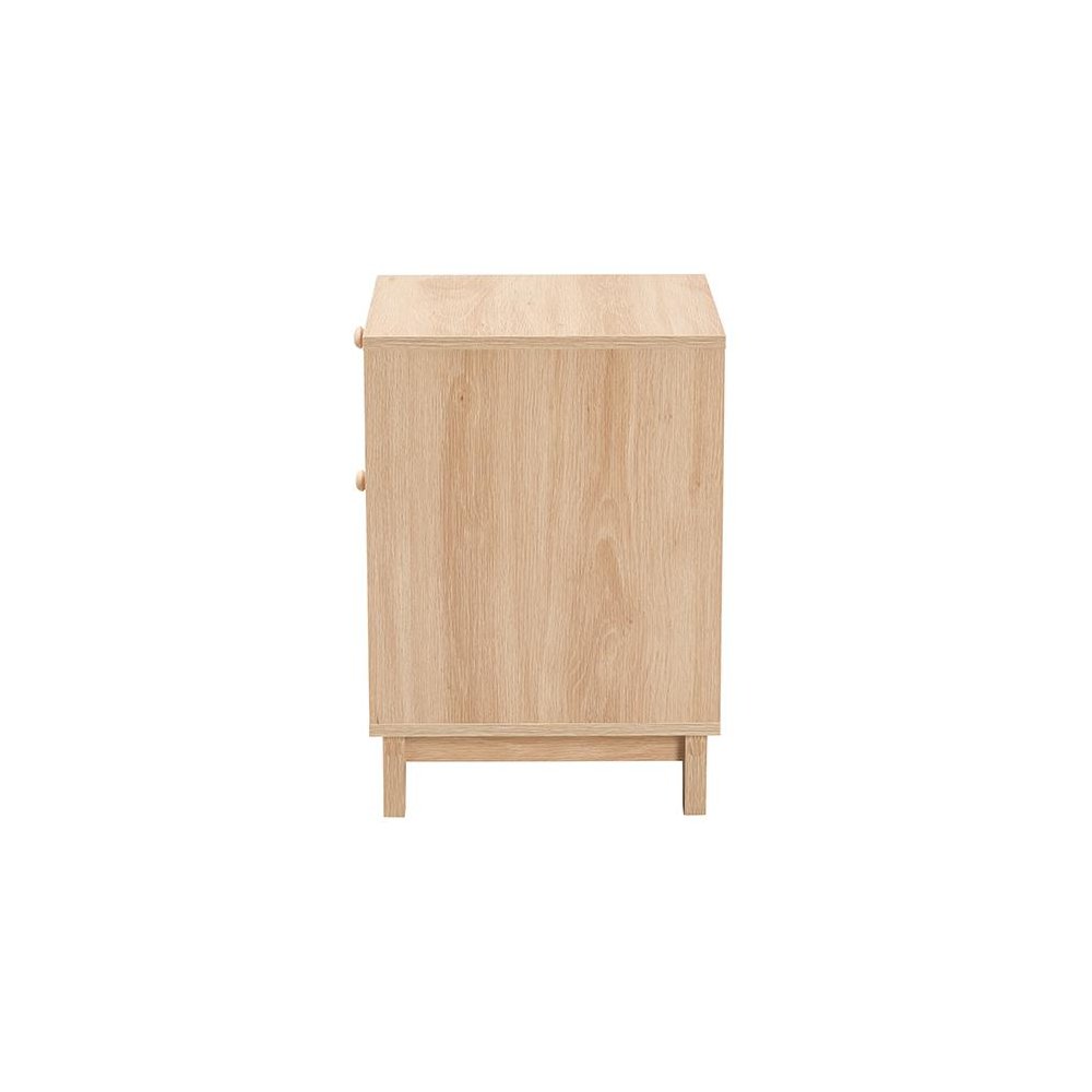 Light Brown Finished Wood and Natural Rattan 1-Drawer End Table. Picture 4