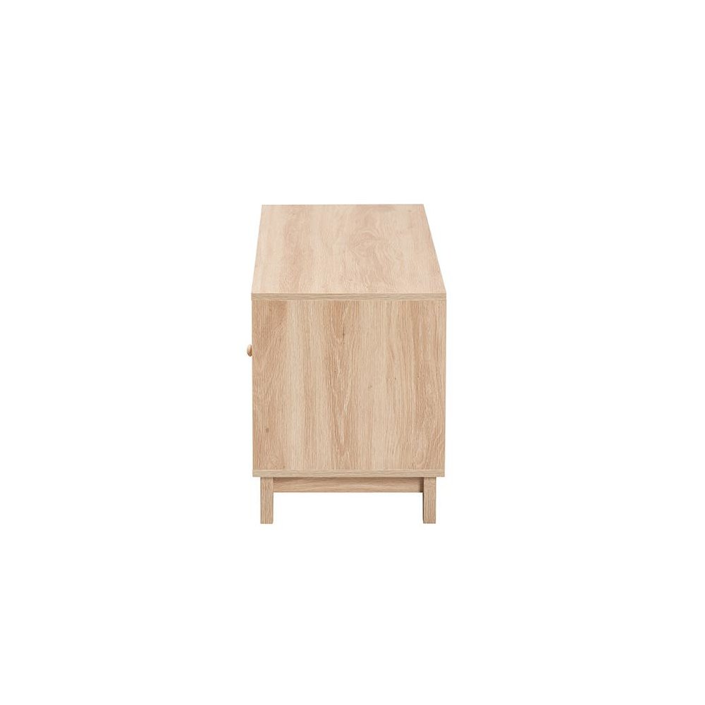 Light Brown Finished Wood and Natural Rattan 2-Door TV Stand. Picture 4